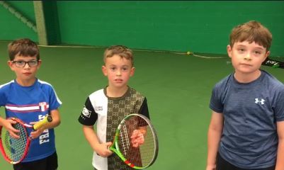 Wrexham Tennis Centre - young players Fin Moreton, Harvey Gillanders and Ethan Hunt.