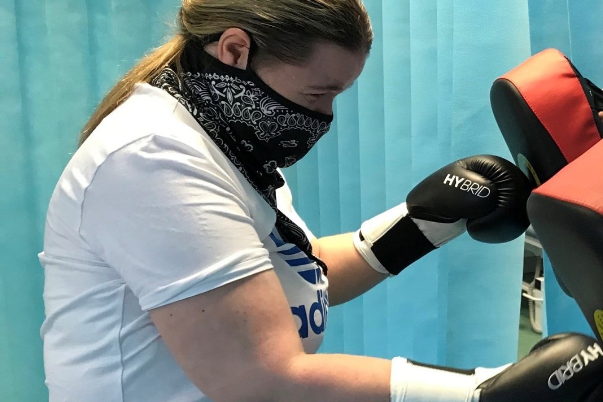 Rachel boxing at Therapy Matters.