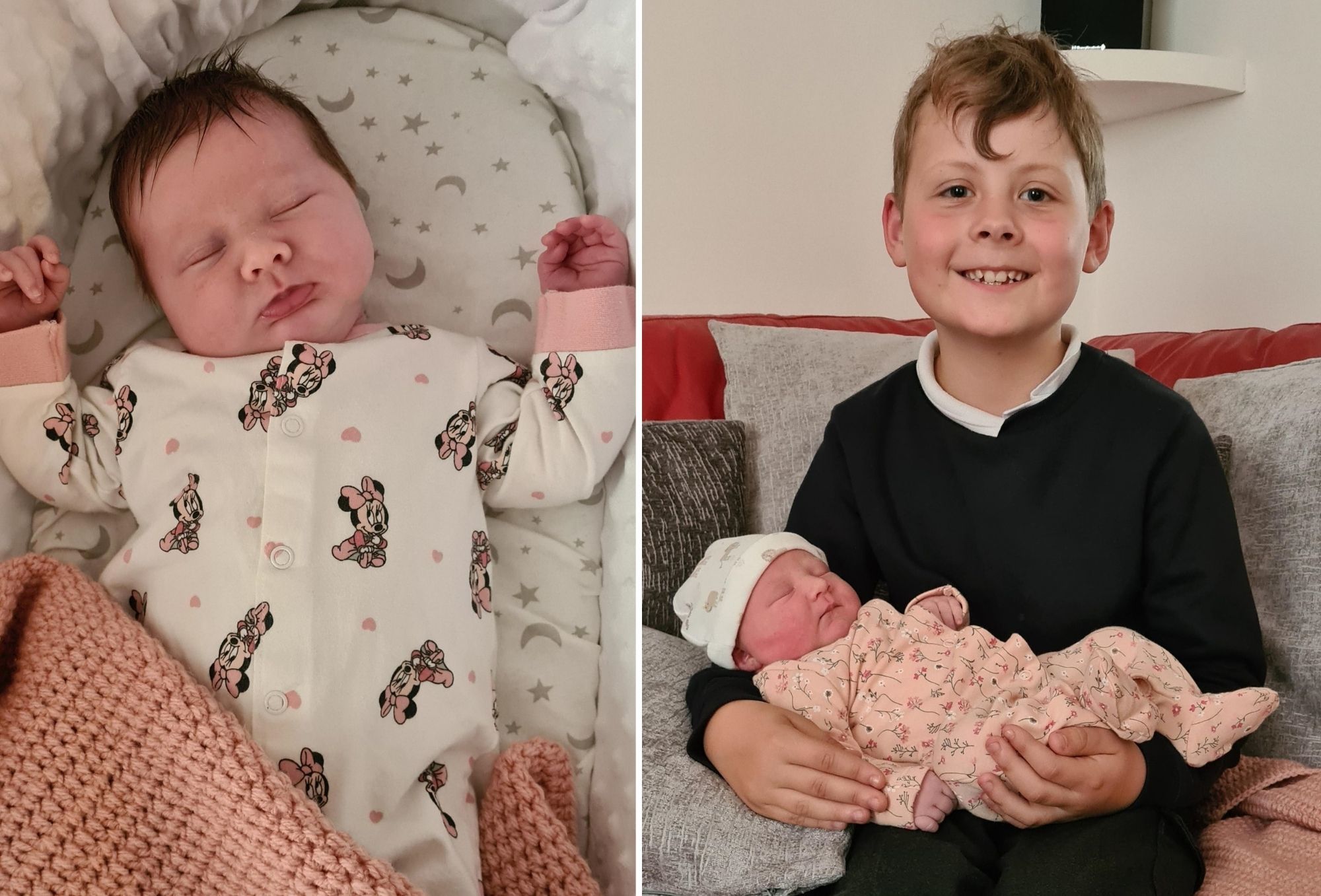 Robyn Amelia Brummell, and getting first cuddles with proud big brother Joe.