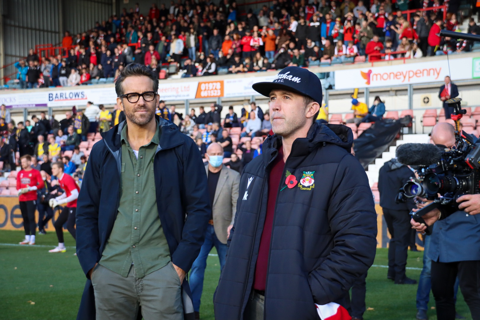 Ryan Reynolds and Rob McElhenney at theire first Wrexham home match. Picture Wrexham AFC