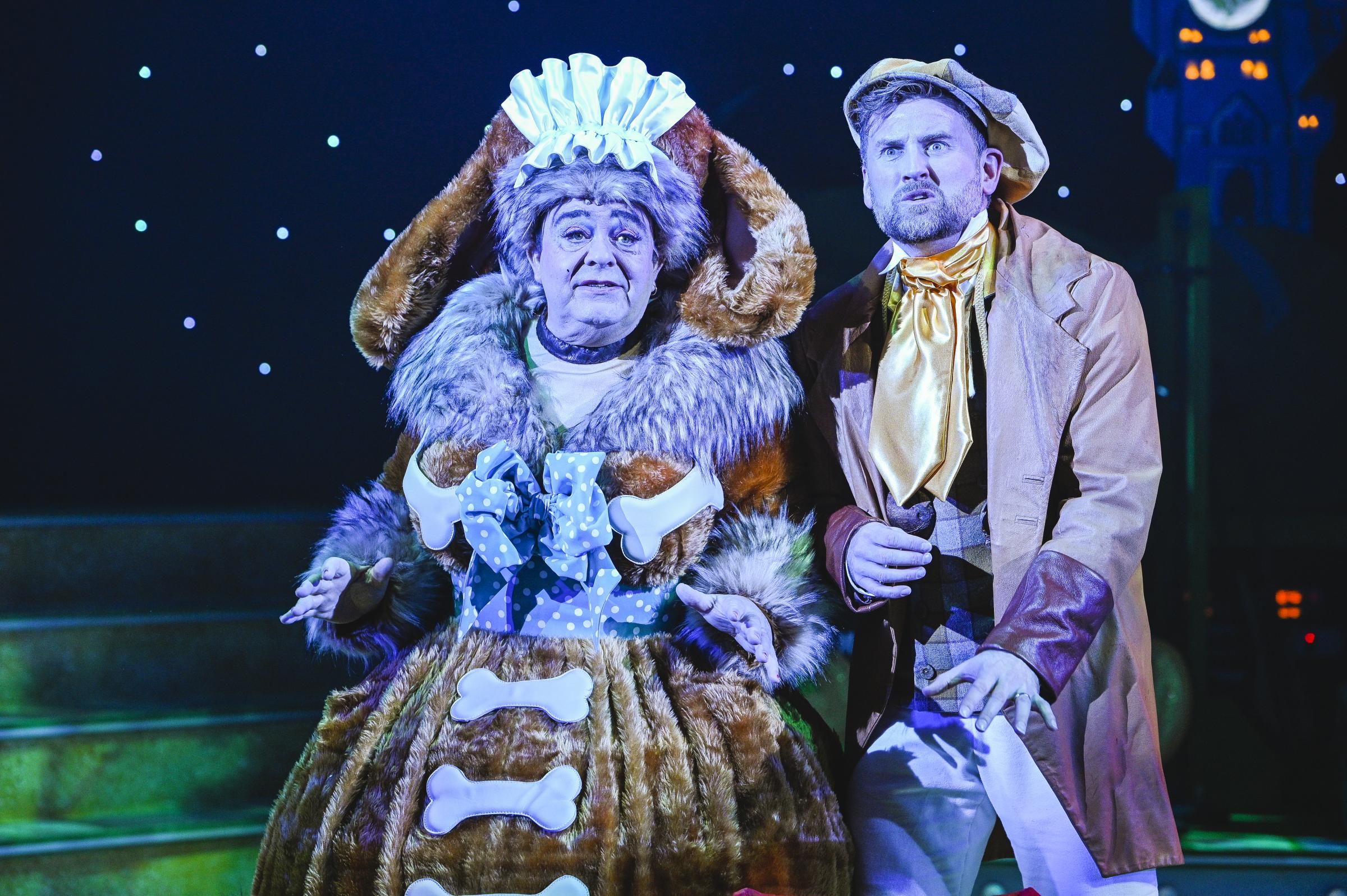 Beauty and the Beast Pantomime at Theatr Clwyd 2021 - Phylip Harries and Daniel Lloyd. Photo: Kirsten McTernan 