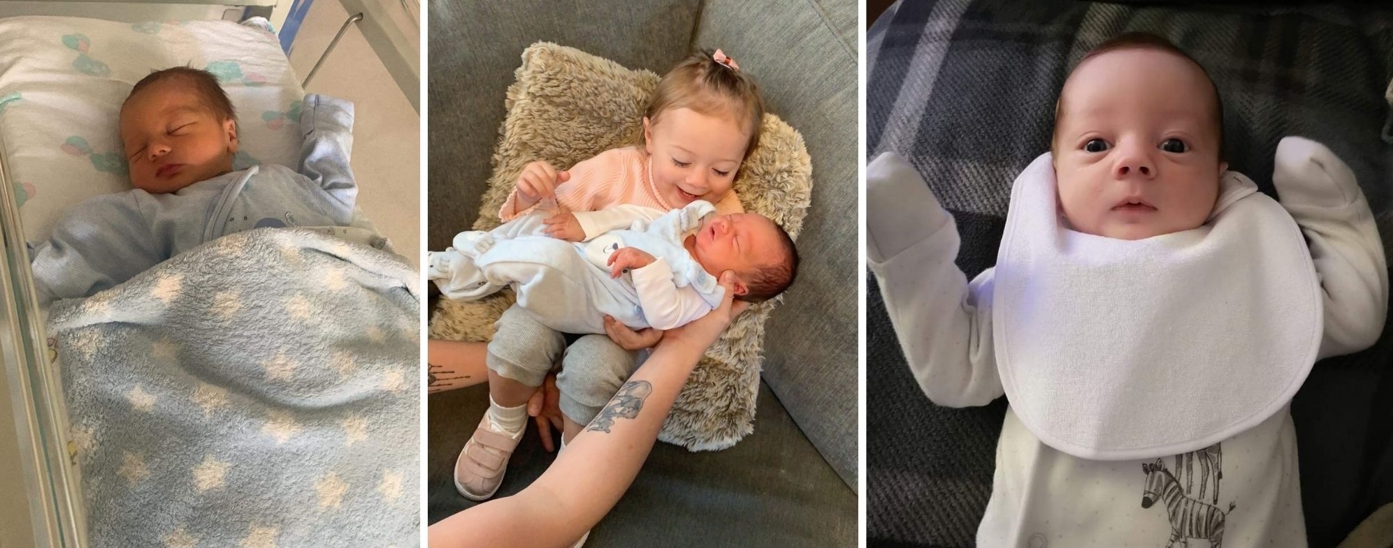 Carter Victor-Lee Jones back from intensive care, meeting big sister Harper and at six-weeks-old.