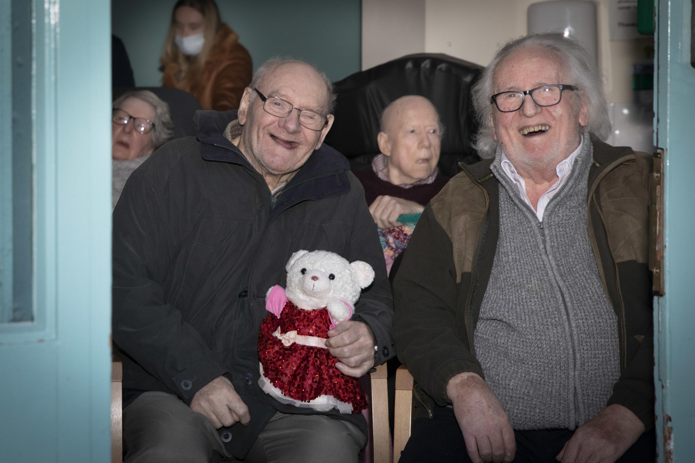 Santa at Pendine Park Summerhill to turn on the Christmas lights. Pictured residents Noel Hughes and Bill Hughes. Picture Mandy Jones