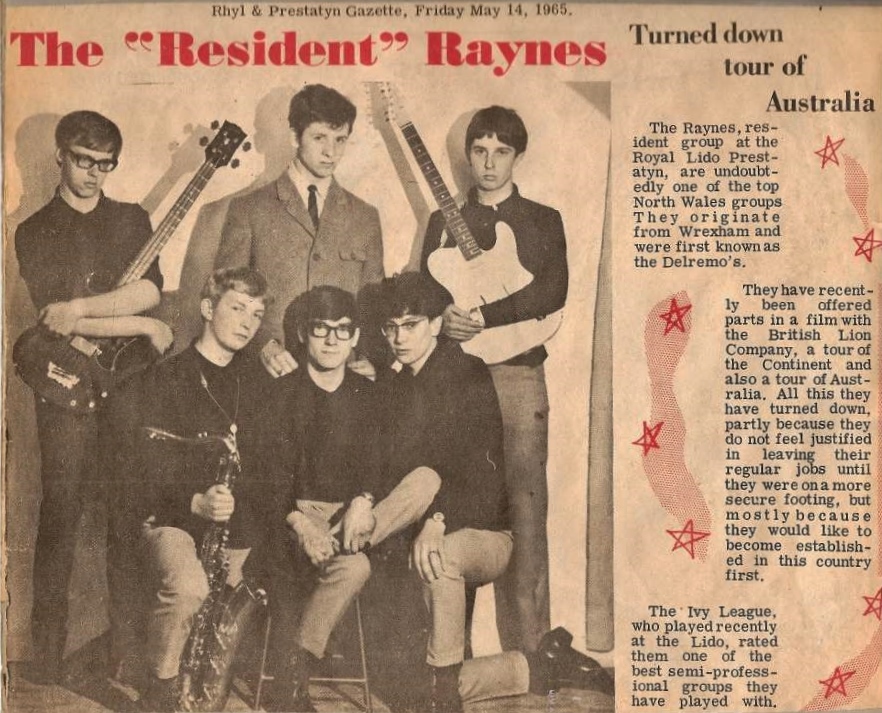 Newspaper cuttings of the Wrexham and North Wales music scene, featuring The Raynes, courtesy of Mike Evans.