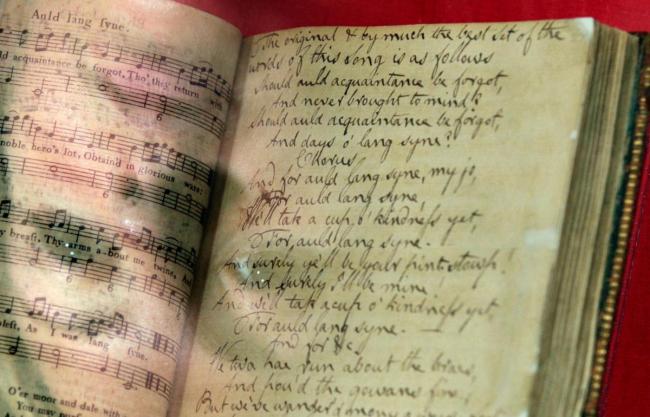 An original manuscript of Robert Burns' Auld Lang Syne on display at Bonhams in Edinburgh.