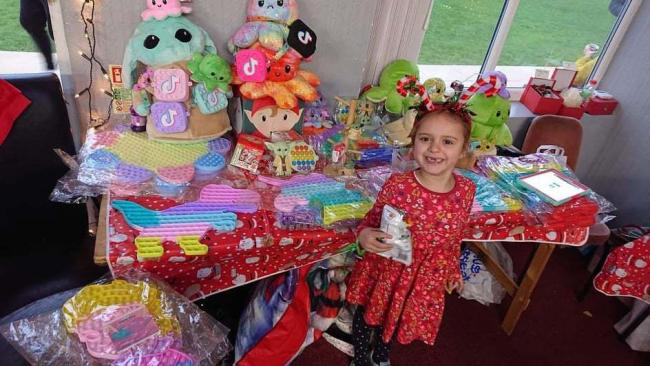 Aminah El Haj Ahmed, 6, with her toys which she has been selling to raise money for charity.