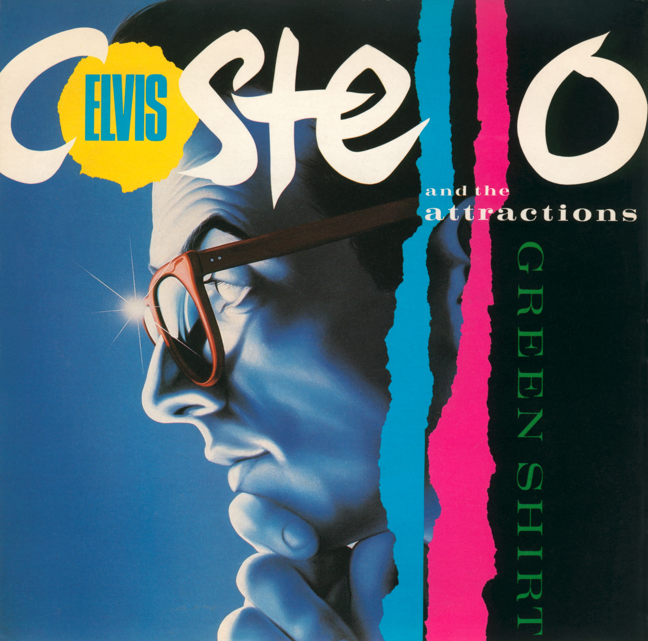 Elvis Costello Green Shirt album cover by Jeff Cummins