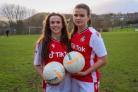 HAVING A BALL: Wrexham’s hat-trick stars Rosie Hughes and Amber Lightfoot. 			Picture: GEMMA THOMAS