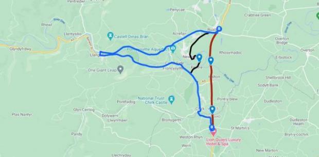 The Leader: A map of the diversion (Image: Traffic Wales)