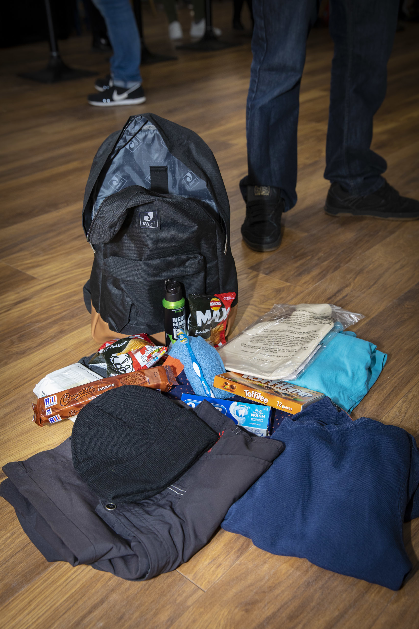 Hadlow Edwards donation to help homeless people. One of the ruck sacks containing vital items given out to homeless. Picture Mandy Jones