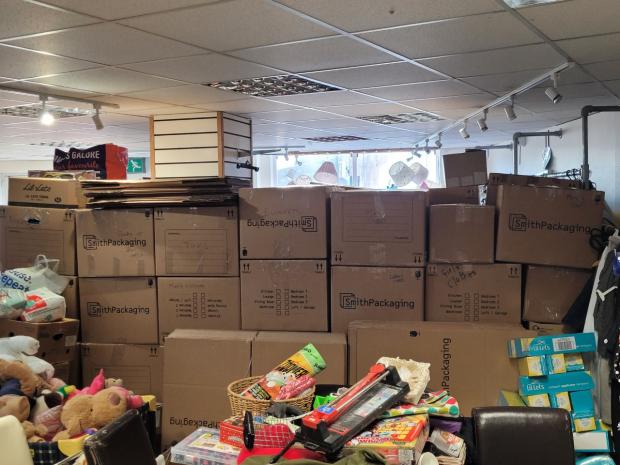 The Leader: Some of the boxes-full of donations. 