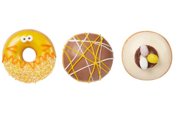 The Leader: Krispy Kreme Easter doughnuts: (left) Cheeky Chick (middle) Egg-static (right) Happinest. (Krispy Kreme/Canva)
