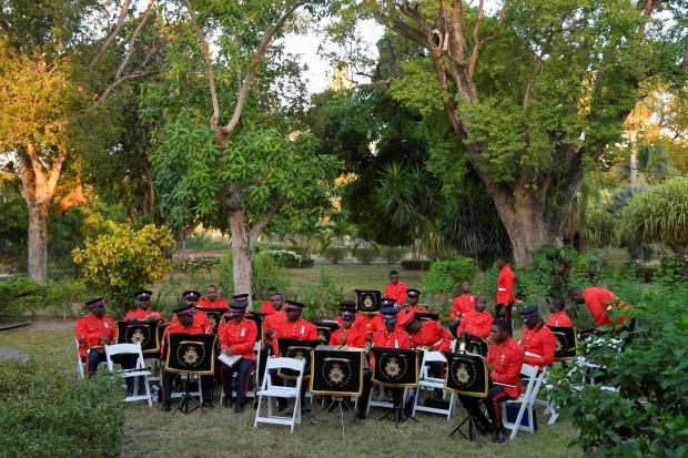 The Leader: Jamaica Military Band members wait to play at King's House, prior to the arrival of the Duke and Duchess of Cambridge for a dinner hosted by Patrick Allen, Governor General of Jamaica, at King's House, in Kingston, Jamaica, on day five of the royal tour of the Caribbean on behalf of the Queen to mark her Platinum Jubilee. (PA)