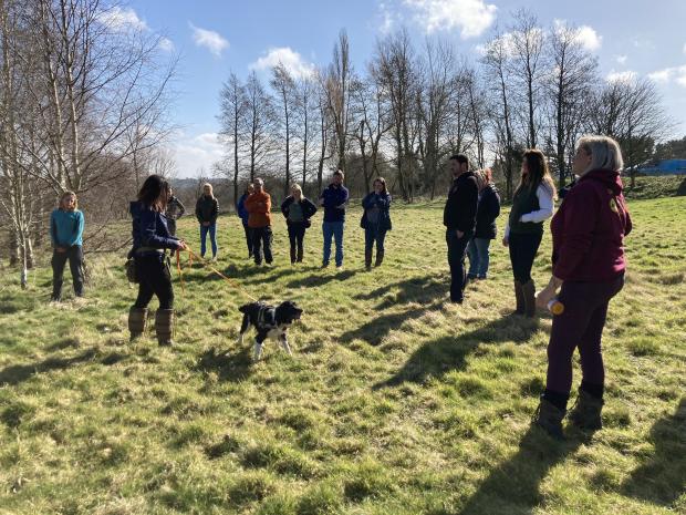 The Leader: Nikki Glover and detection dog Freya during a workshop for Glyndwr University students at Northop