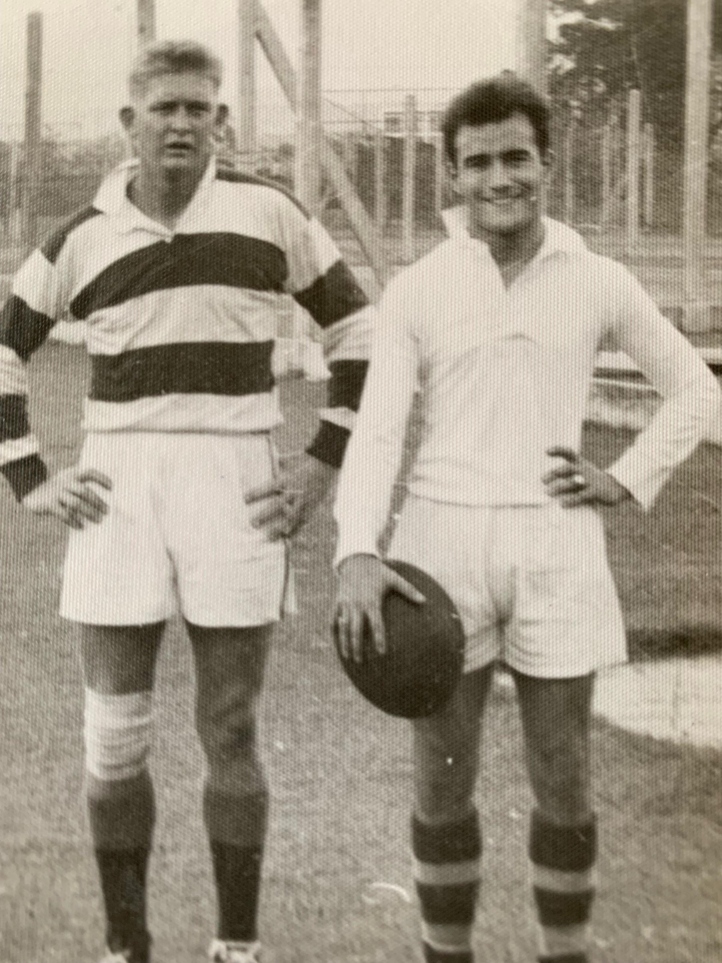 Denley Isaac (right) rugby training in Hong Kong in 1957.