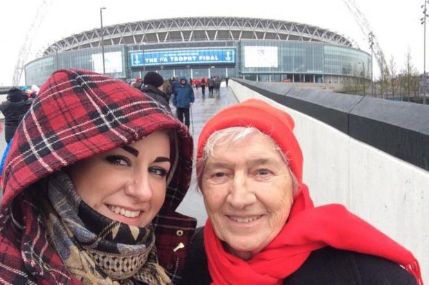 Flo Bithell and her granddaughter Jodie on her last trip to Wembley