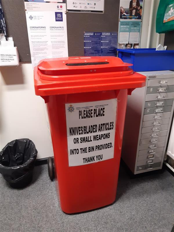 The Leader: A collection bin for knives and weapons. Image: North Wales Police