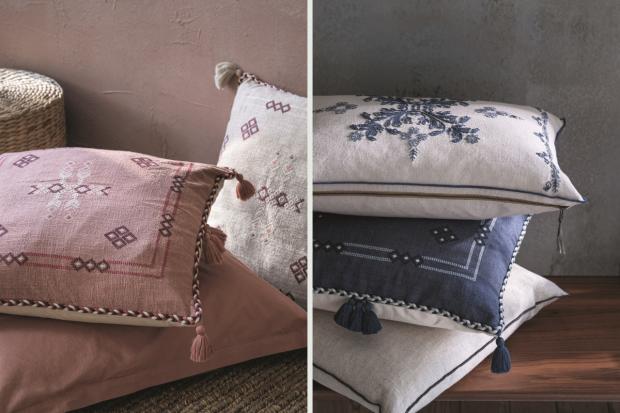 The Leader: M&S x Fired Earth Sofia (left) and Bolster (right) cushions. Credit: M&S