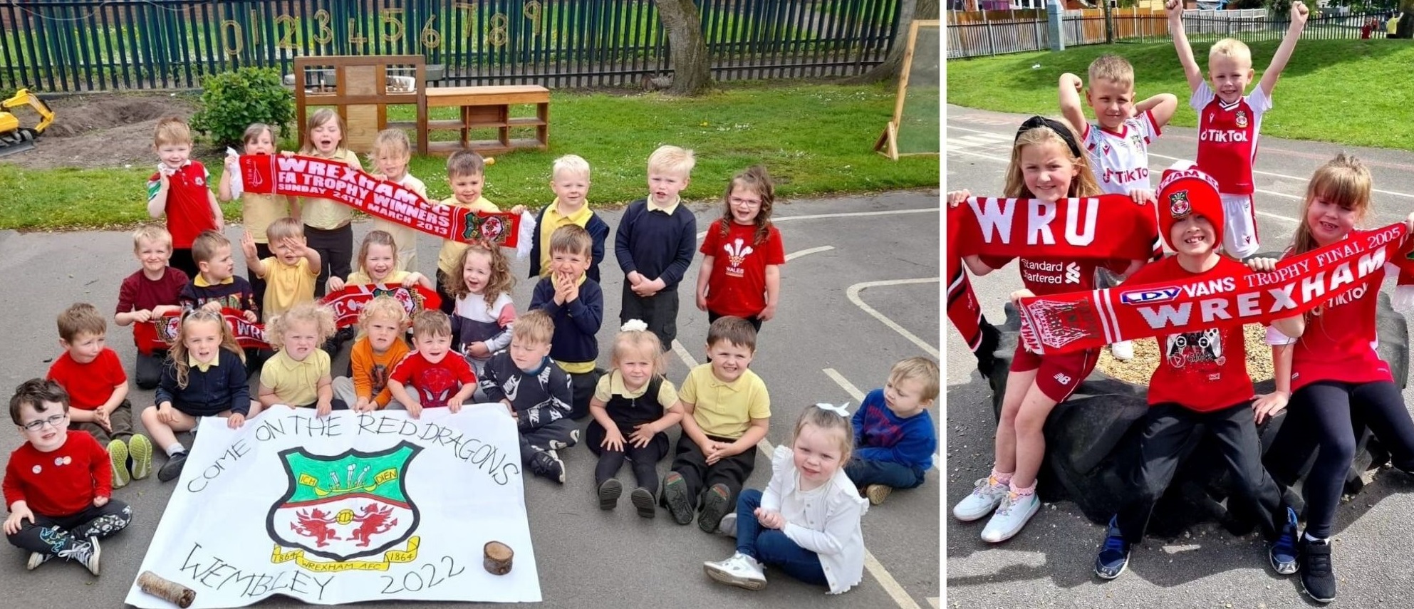 Pupils at Ysgol Heulfan have been cheering on Wrexham AFC.