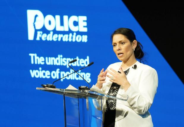 The Leader: Home Secretary Priti Patel speaking at the annual conference of the Police Federation of England and Wales at the Central Convention Complex in Manchester (Danny Lawson/PA)