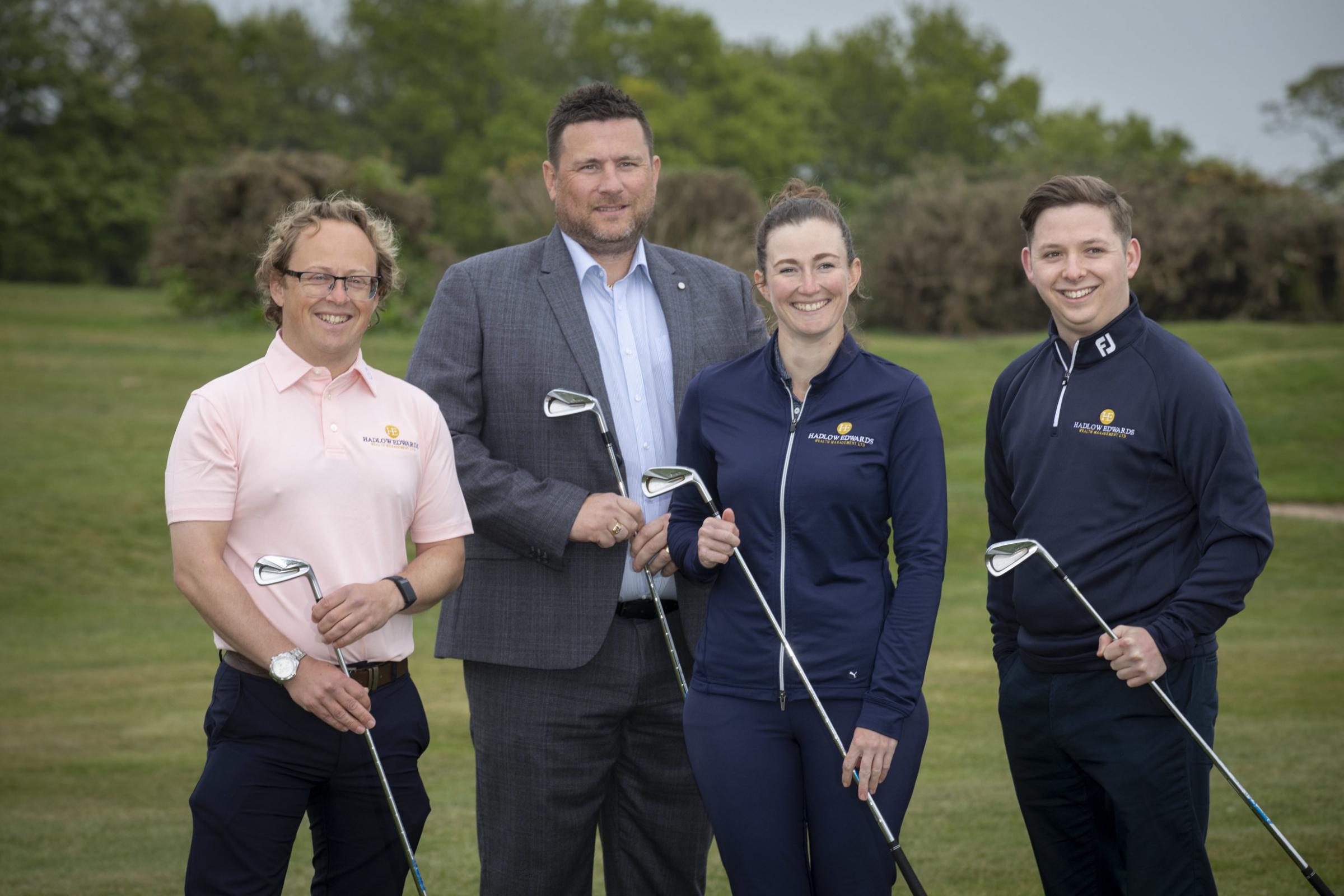 Hadlow Edwards sponsor LPGA tour pro Rachael Goodall, pictured with (from left) Jason Dransfield, assistant professional at Heswall Golf Club, James Parry and Dan Boden, of Hadlow Edwards. Photo: Mandy Jones Photography