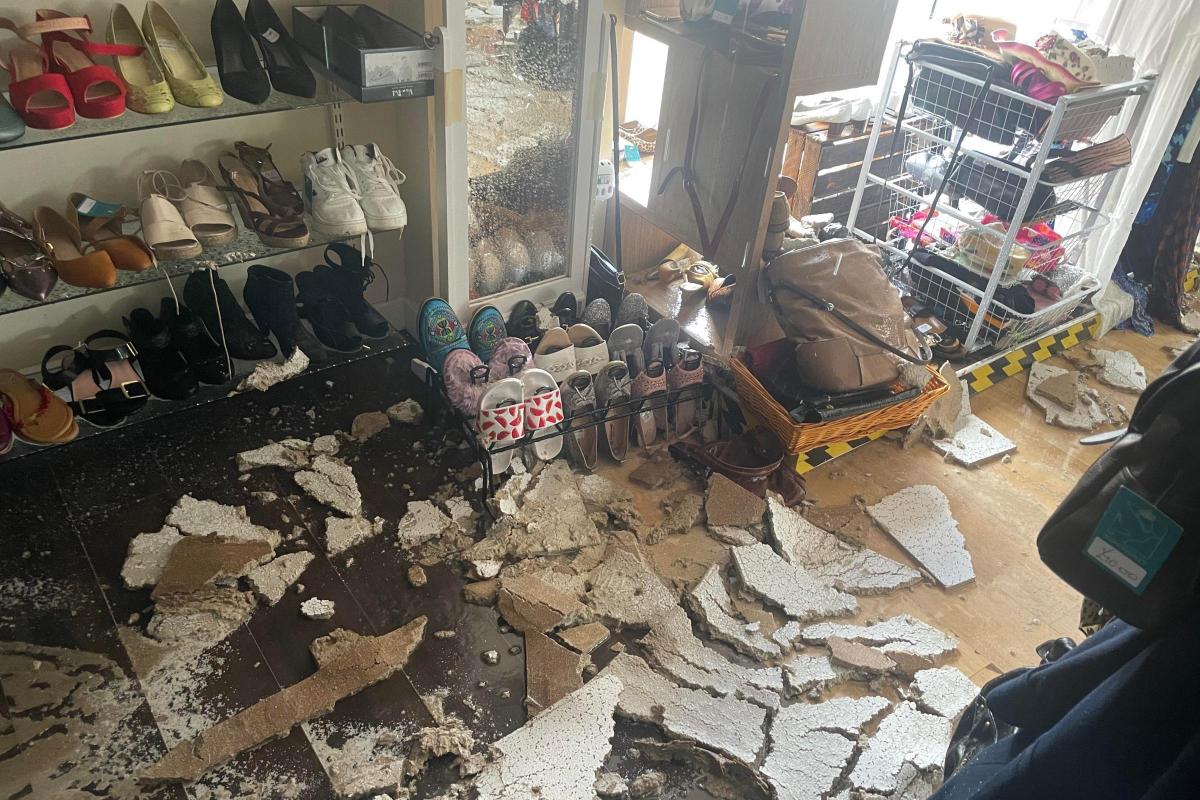 The damage done to the Nightingale House Hospice shop after part of the roof caved in.