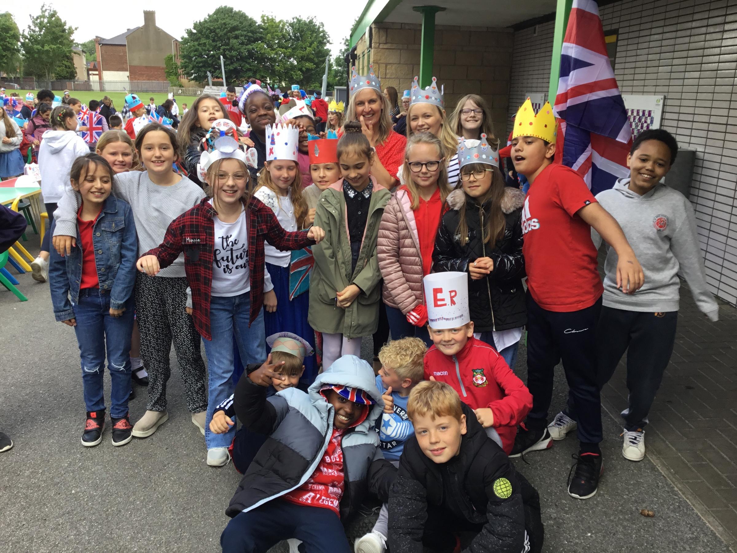 Jubilee street party fun at St Giles Primary School, Wrexham.
