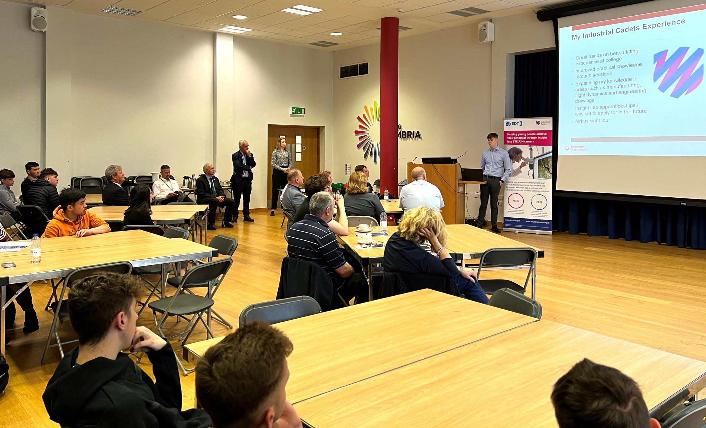 A talk from former Cambria student Jack Parry, from Bagillt, who has spent the past two years on a Project Management Apprenticeship with Broughton-based Raytheon UK.