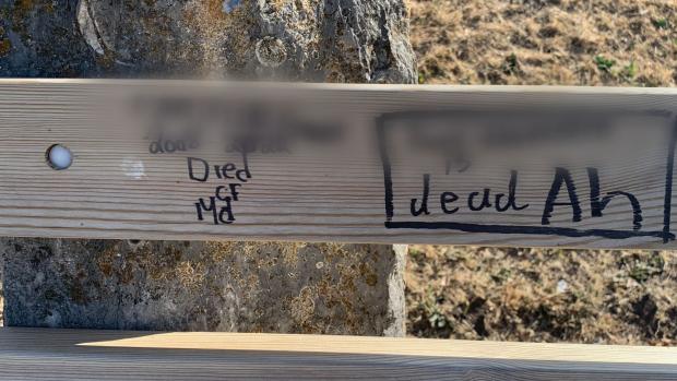 The Leader: An example of the vandalism to the memorial benches.
