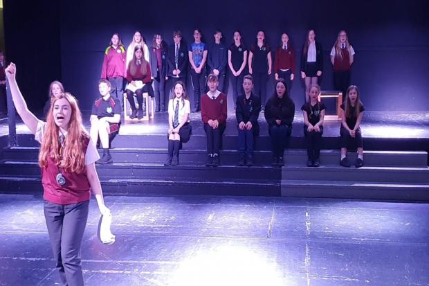 The Flint High School cast of Matilda in rehearsals.