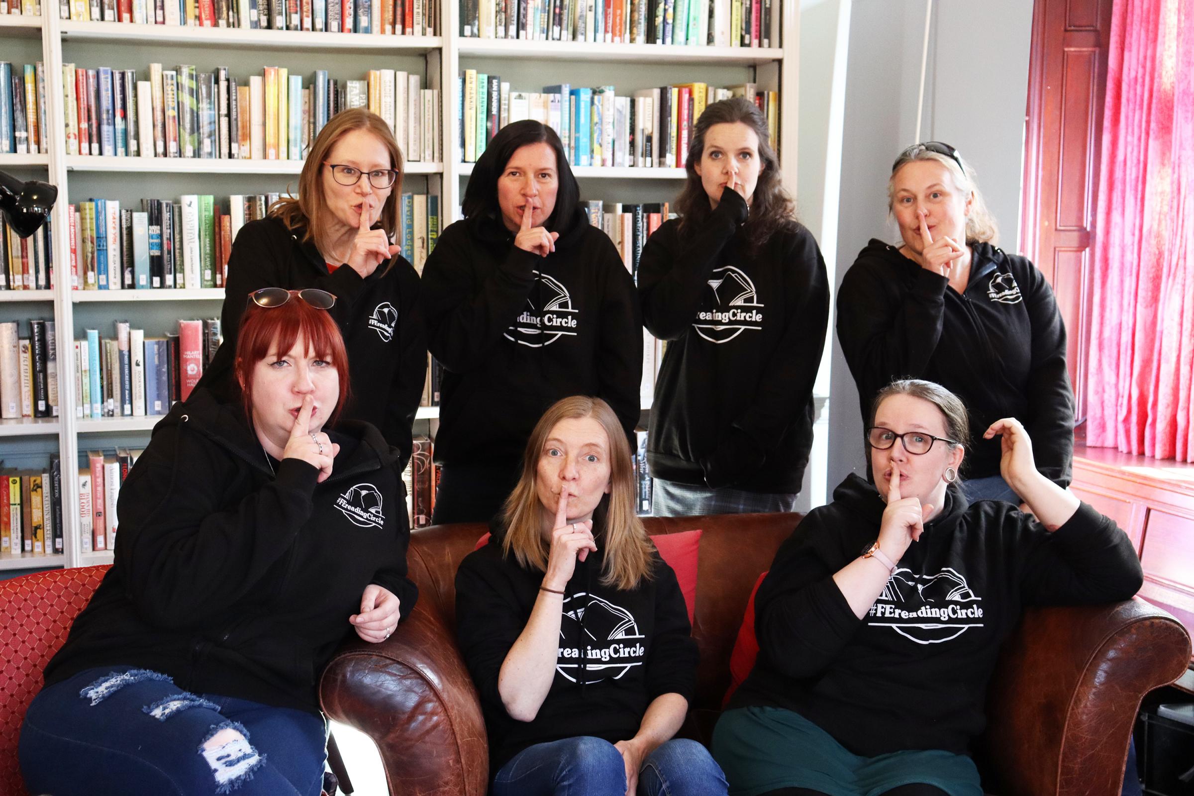 The FE Reading Circle in the Gladstone Room (Chloë Hynes front right and Kayte Haselgrove front left).