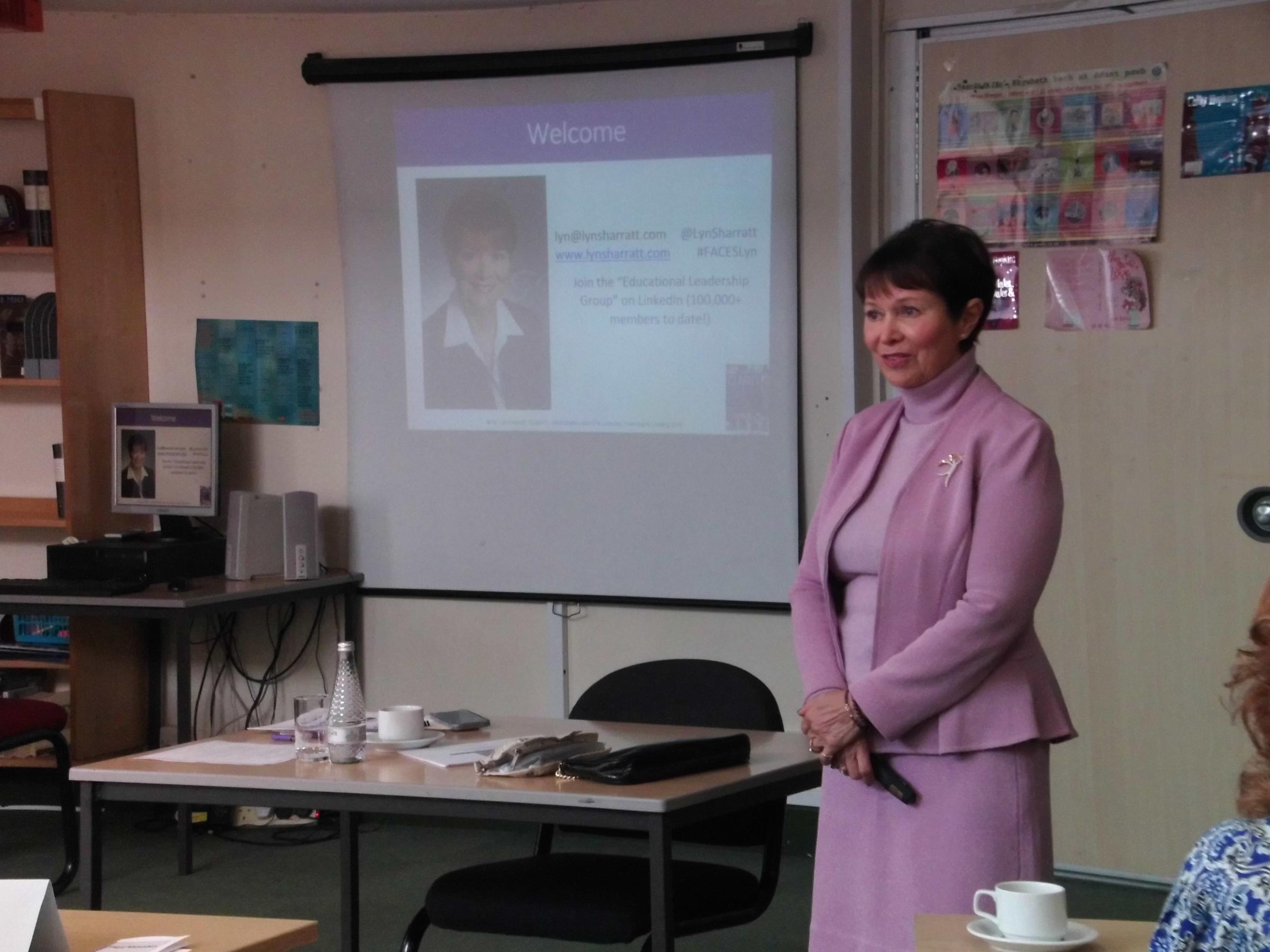 Dr Lyn Sharratt at Ysgol Rhiwabon. 