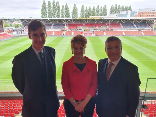 The Leader: Jacob Rees-Mogg, Wrexham MP Sarah Atherton and Welsh Secretary, Sir Robert Buckland, at The Racecourse on Thursday. 