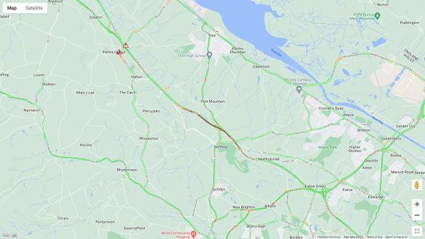 The Leader: Traffic on the A55. (AA live maps).