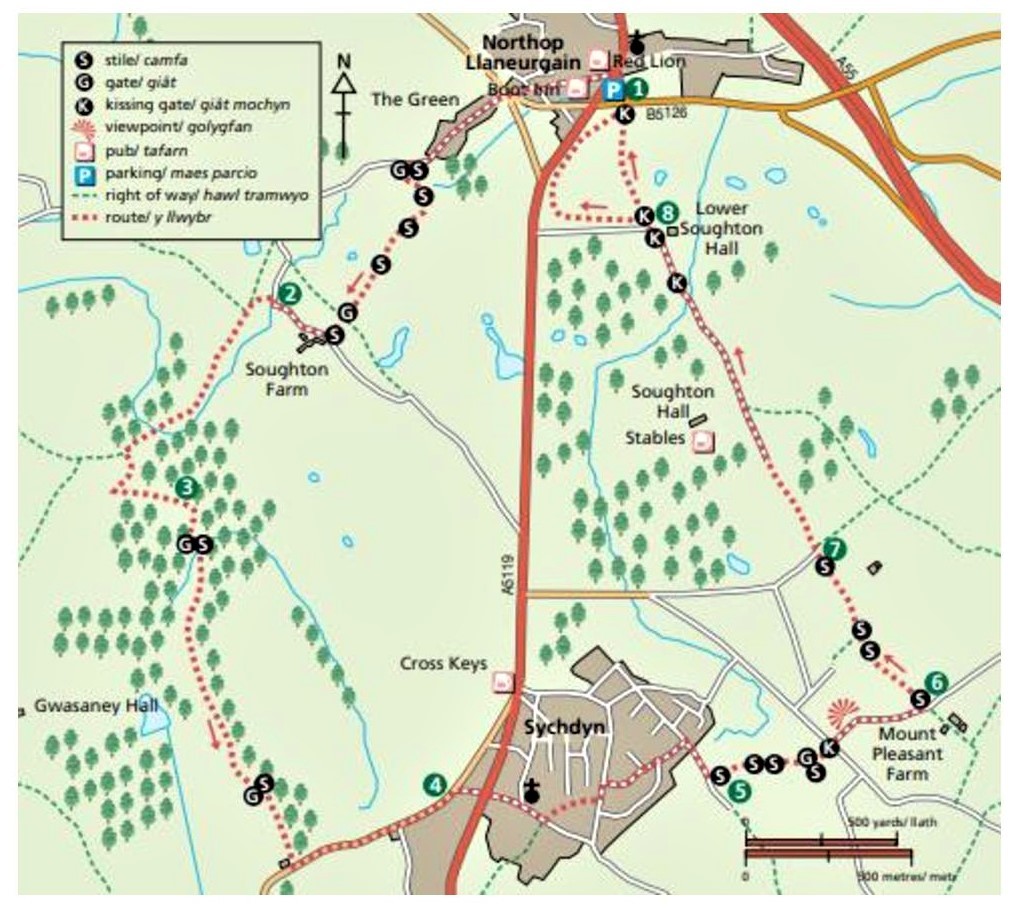 Northop - Sychdyn walk map.