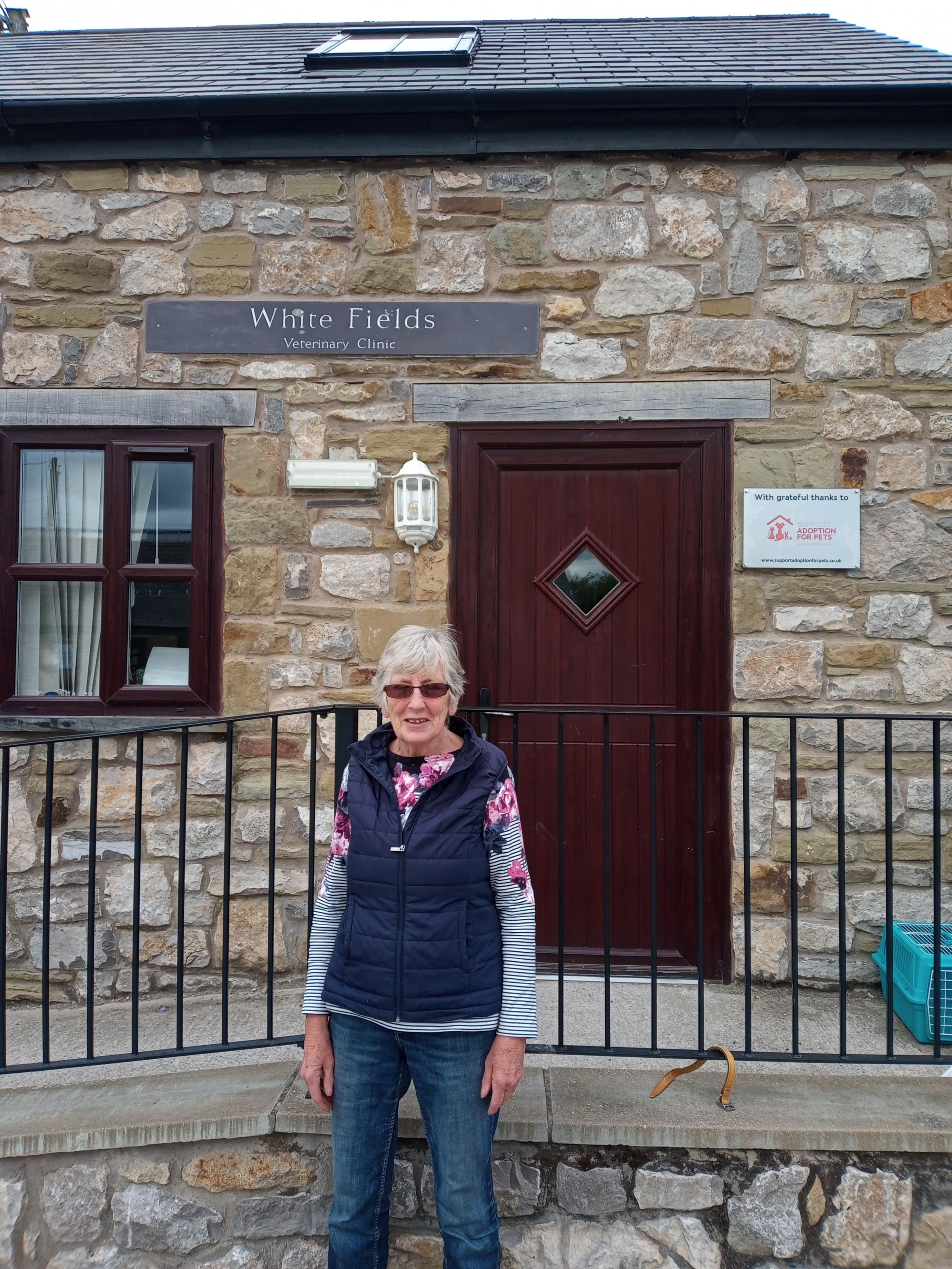 NCAR founder Anne Owen outside the site's veterinary clinic.