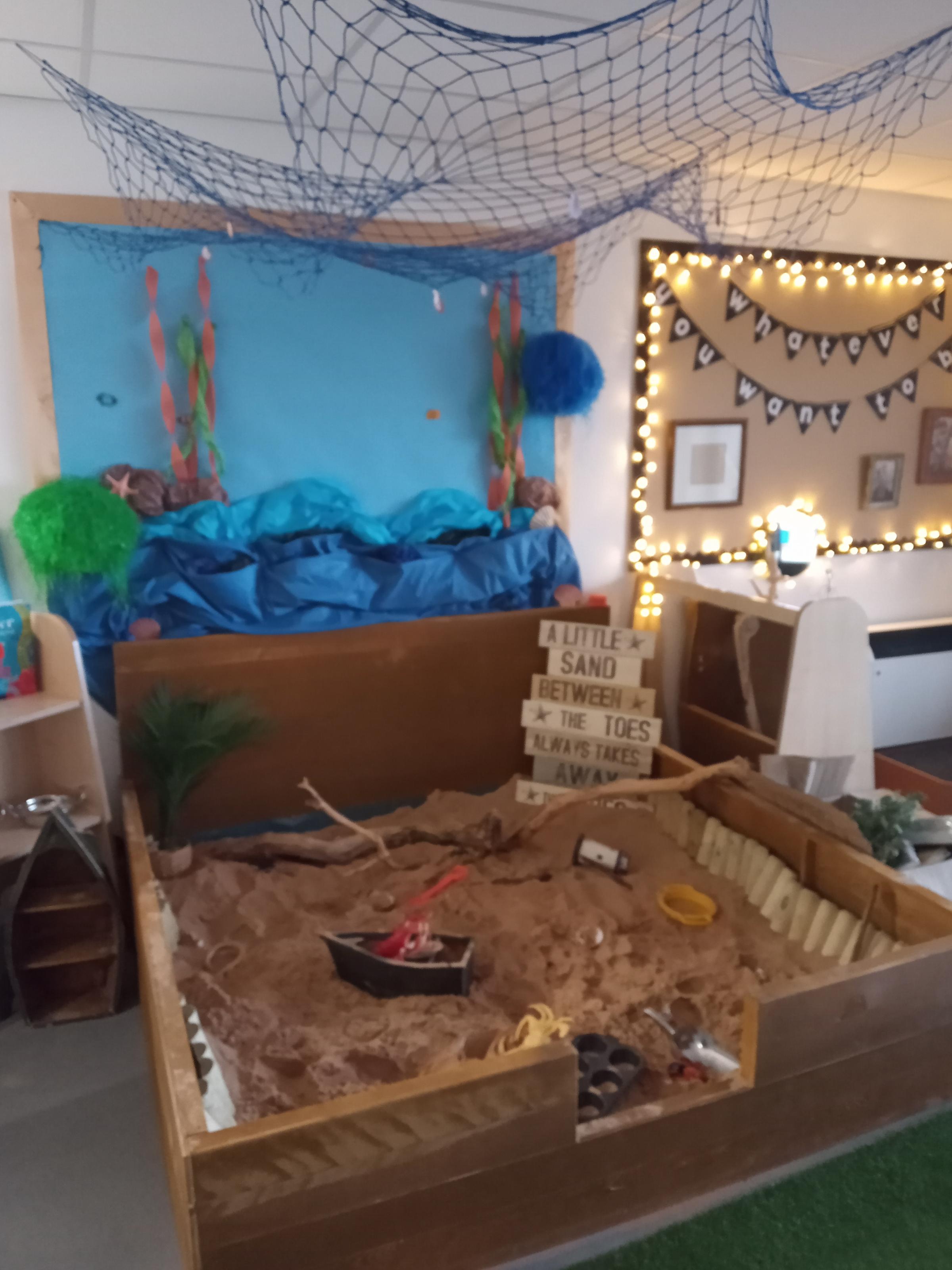 A seaside theme for one of the Early Years areas in Borras Park Primary School.