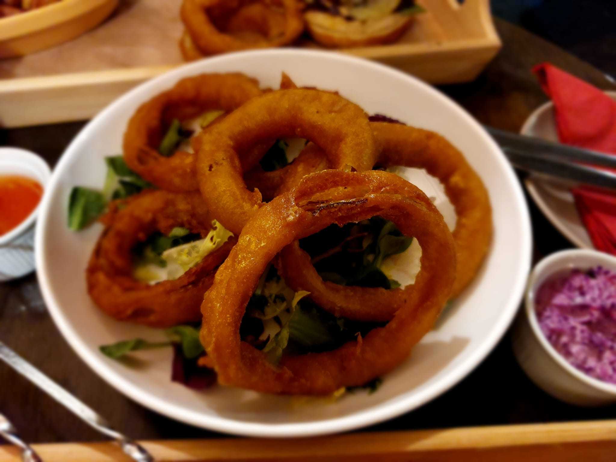 A side of onion rings at the Fox & Grapes in Hawarden.