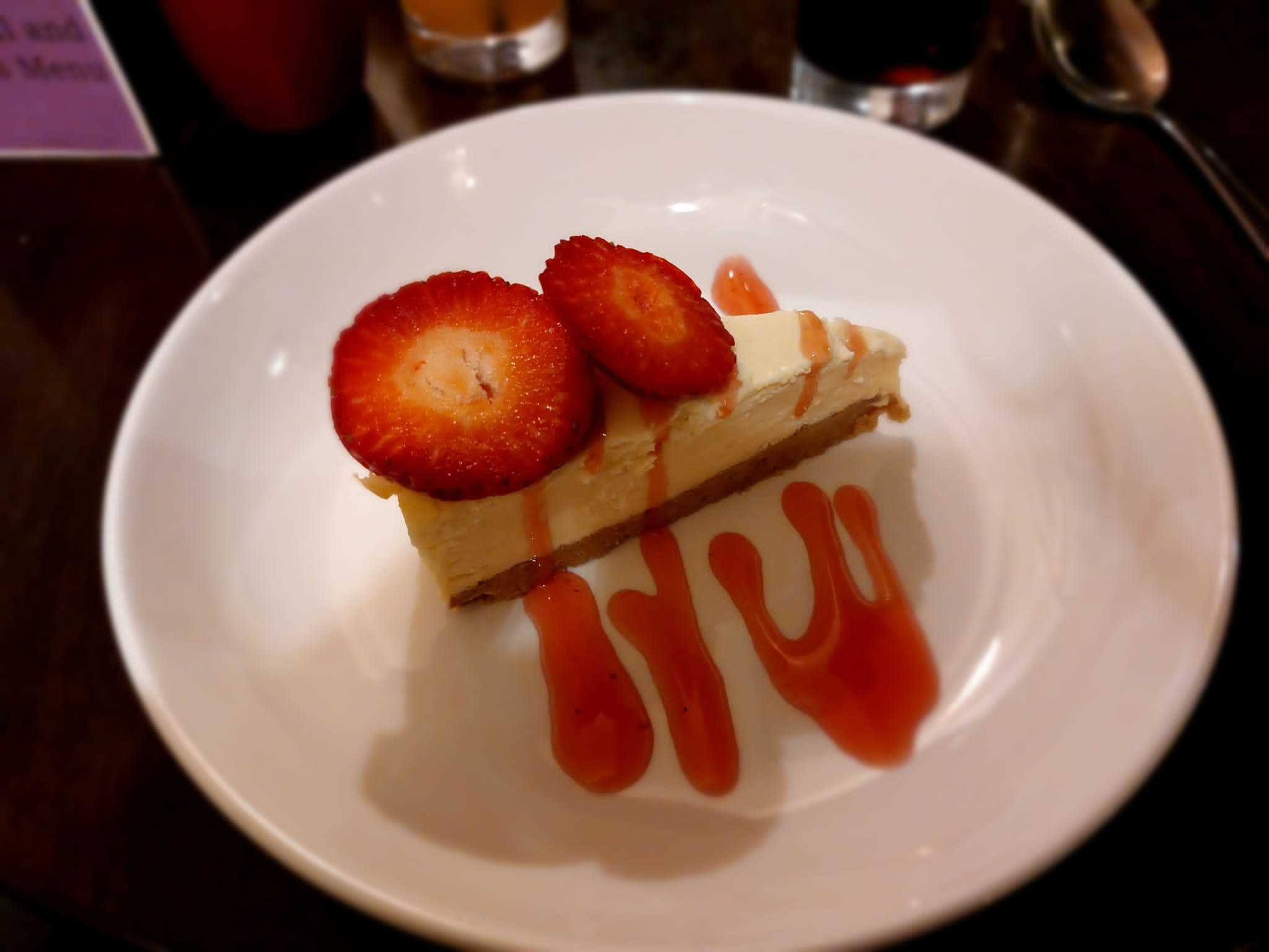 Strawberry cheesecake at the Fox & Grapes in Hawarden.