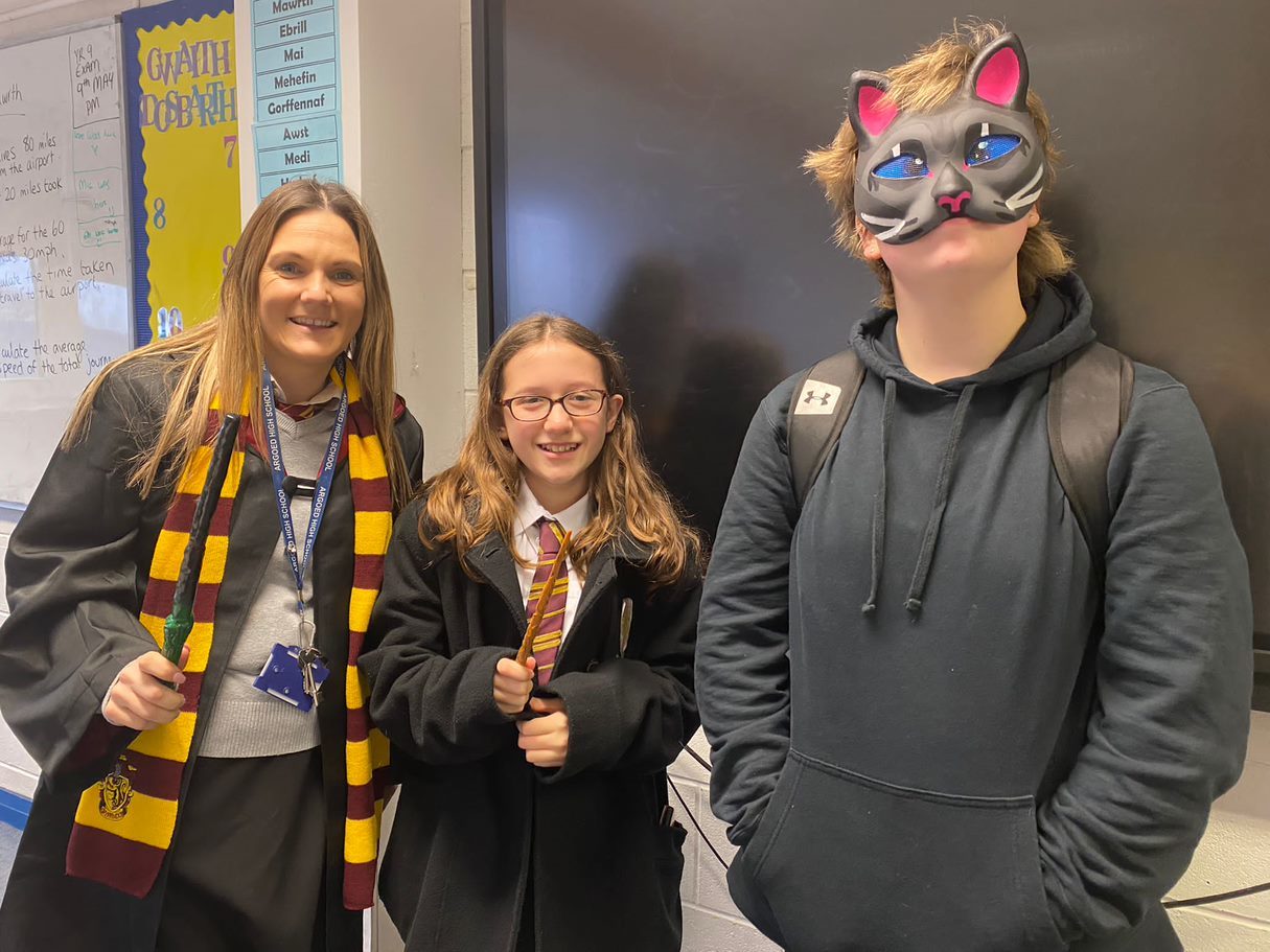 Harry Potter characters at Argoed High School on World Book Day.