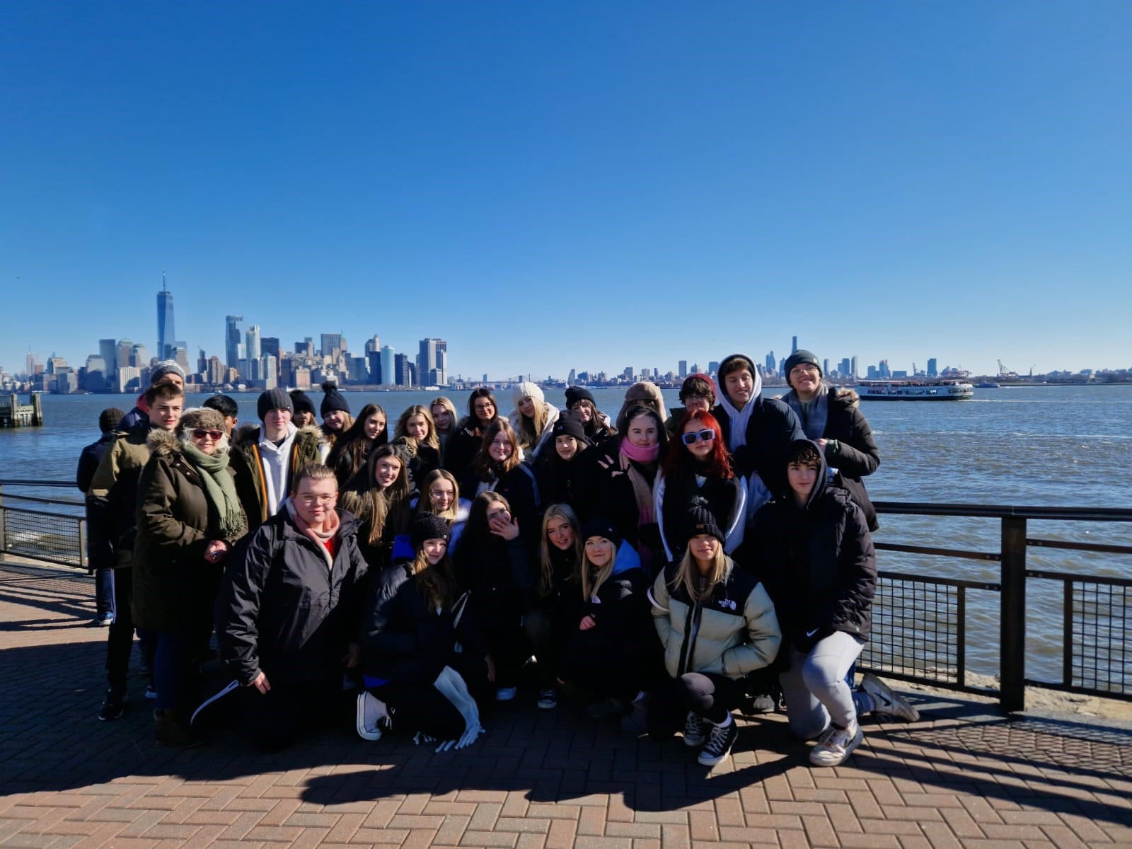 Liberty Island with the New York skyline in the background.