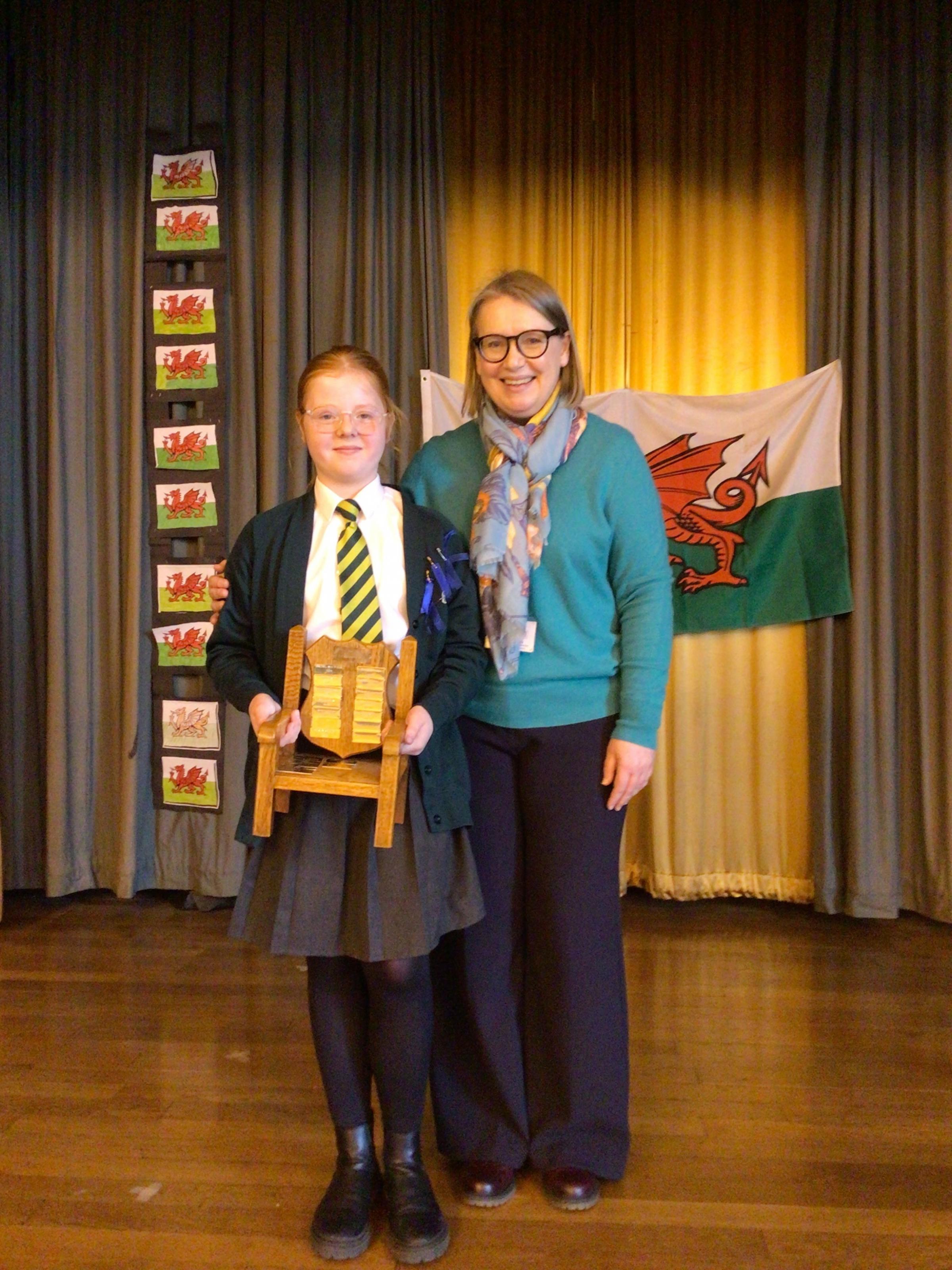 Maisie Jones, Year 6, who entered and won the most competitions, was presented the Eisteddfod Chair by Jo Grundy.