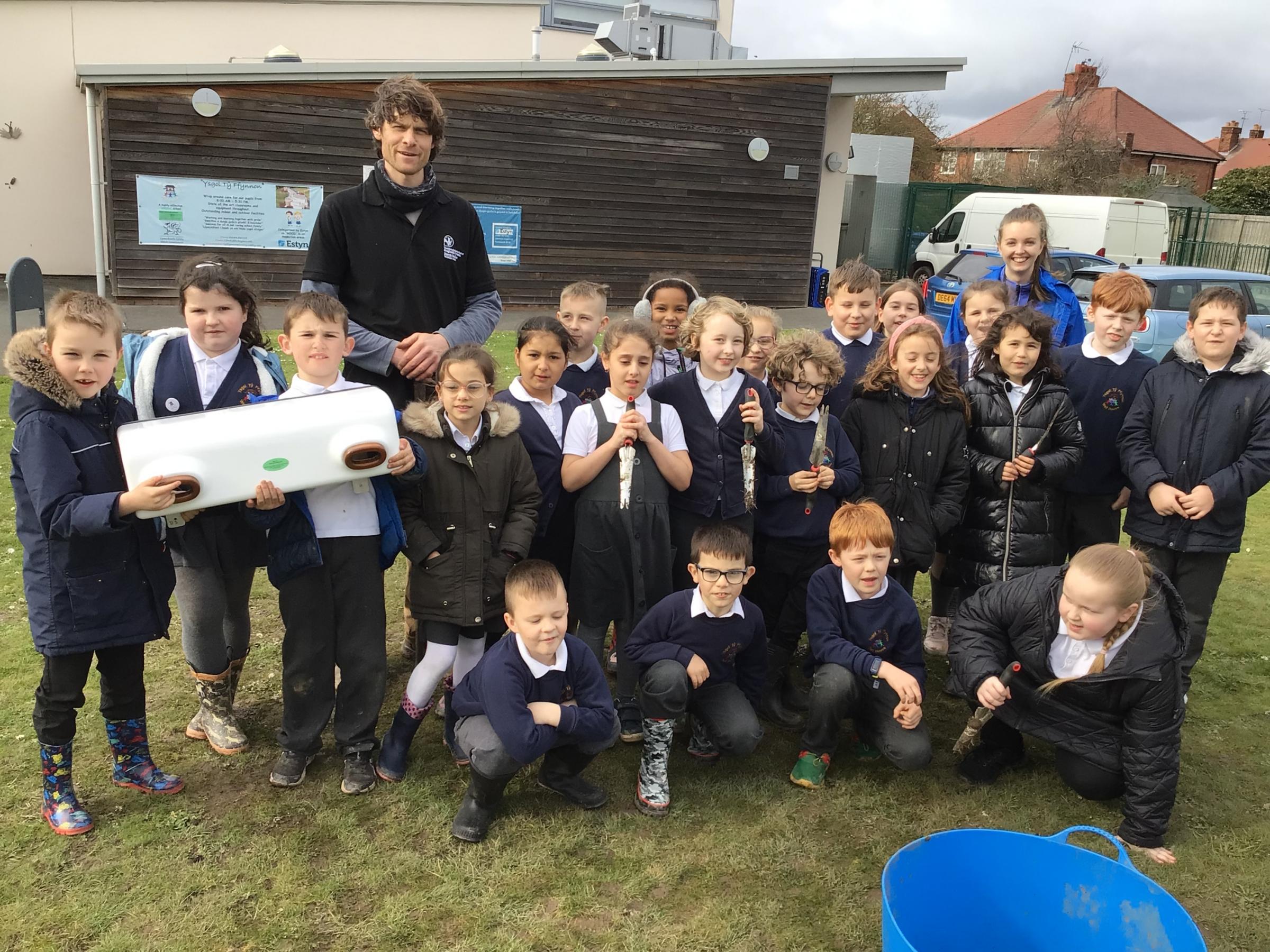 Pupils at Ysgol T? Ffynnon help with the Flintshire Swift Recovery Project.