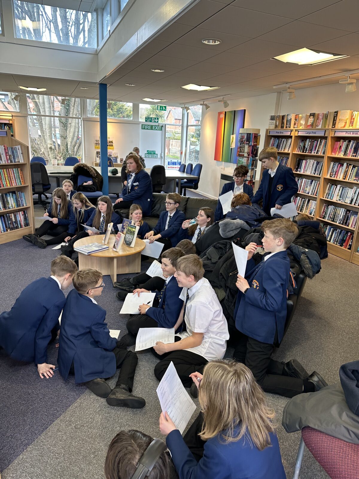 Ysgol Rhiwabon students during a trip to Ruabon Library.