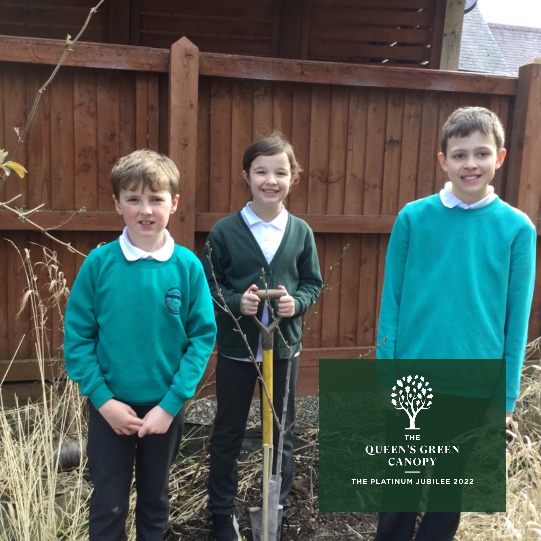 Ysgol Froncysyllte pupils planting at the school as part of the Queen’s Green Canopy.