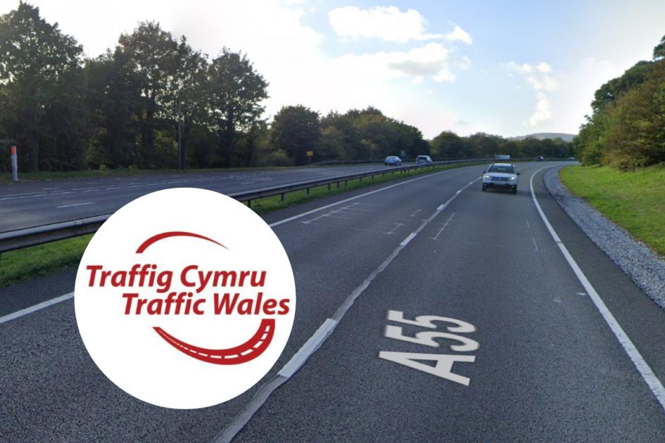 A55: One lane closed following collision eastbound near Northop Hall