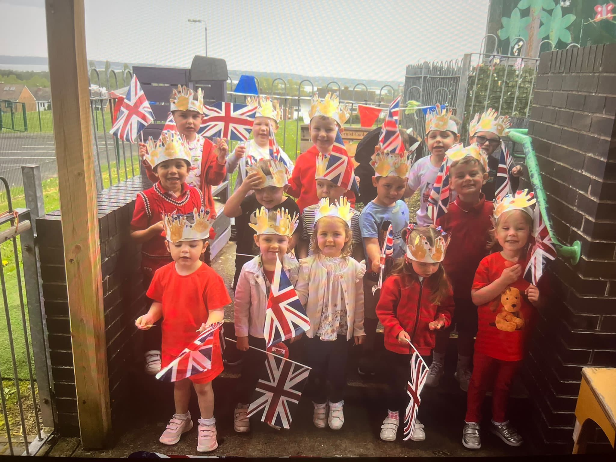 Coronation celebrations at Cornist Park School, Flint - crowning glory for pupils.