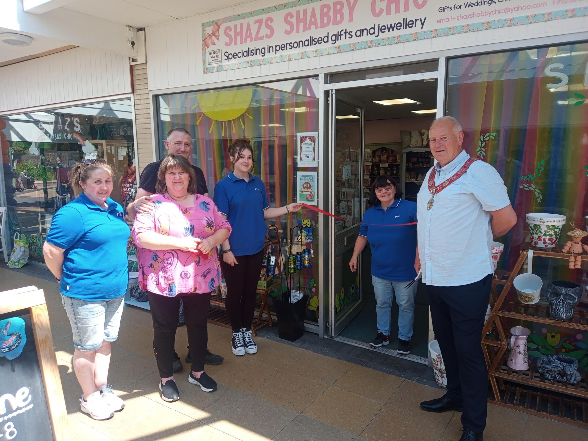 Shazs Shabby Chic is opened in Buckley Shopping Cenre, with, from left: Cerys Walter, Sharon Beck, Martin Beck, Tegan Evans, Kay Rathbone and Cllr Charles Cordery.