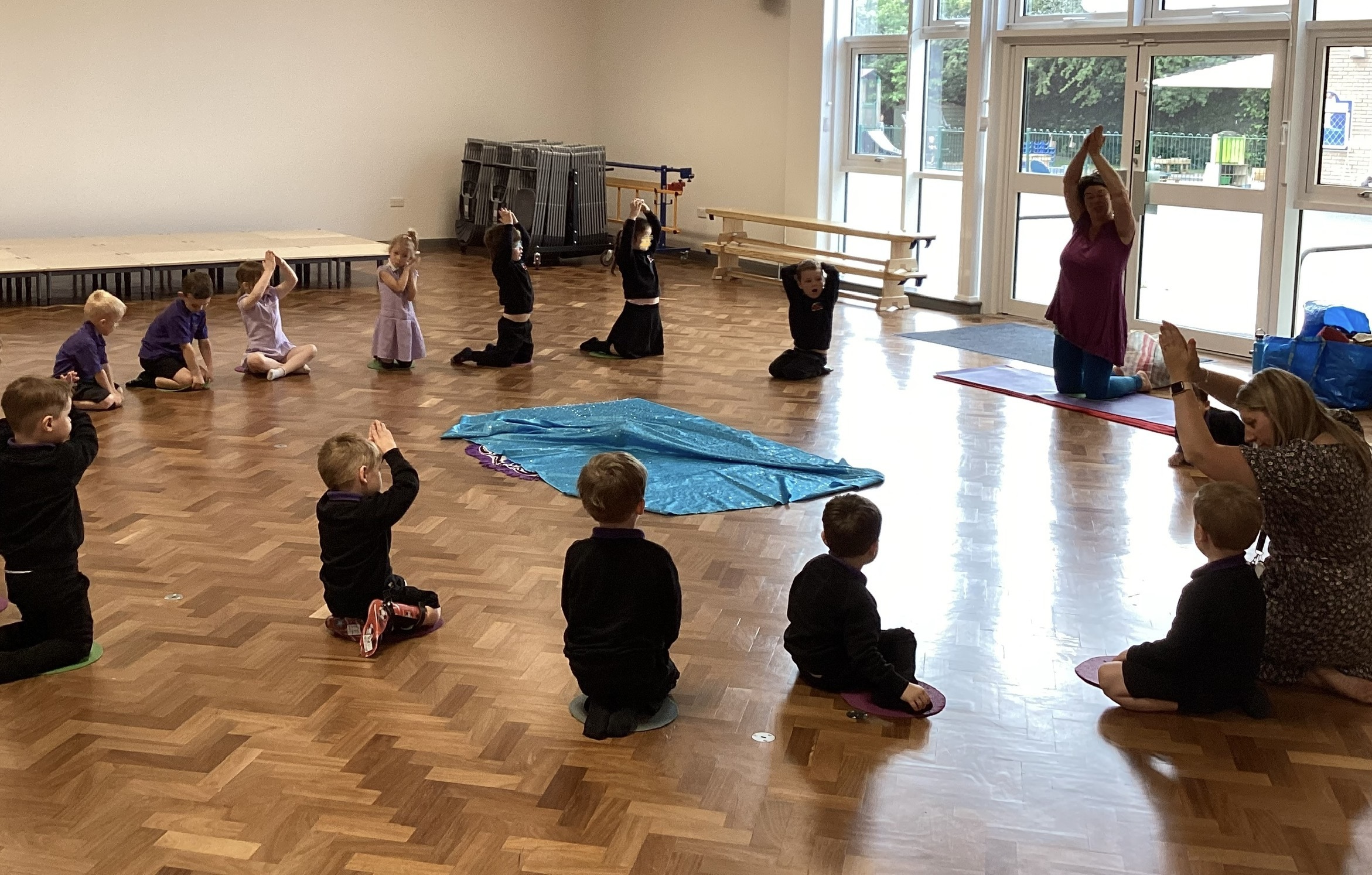  Yoga, singing and storytime at Ysgol Llan-y-pwll.