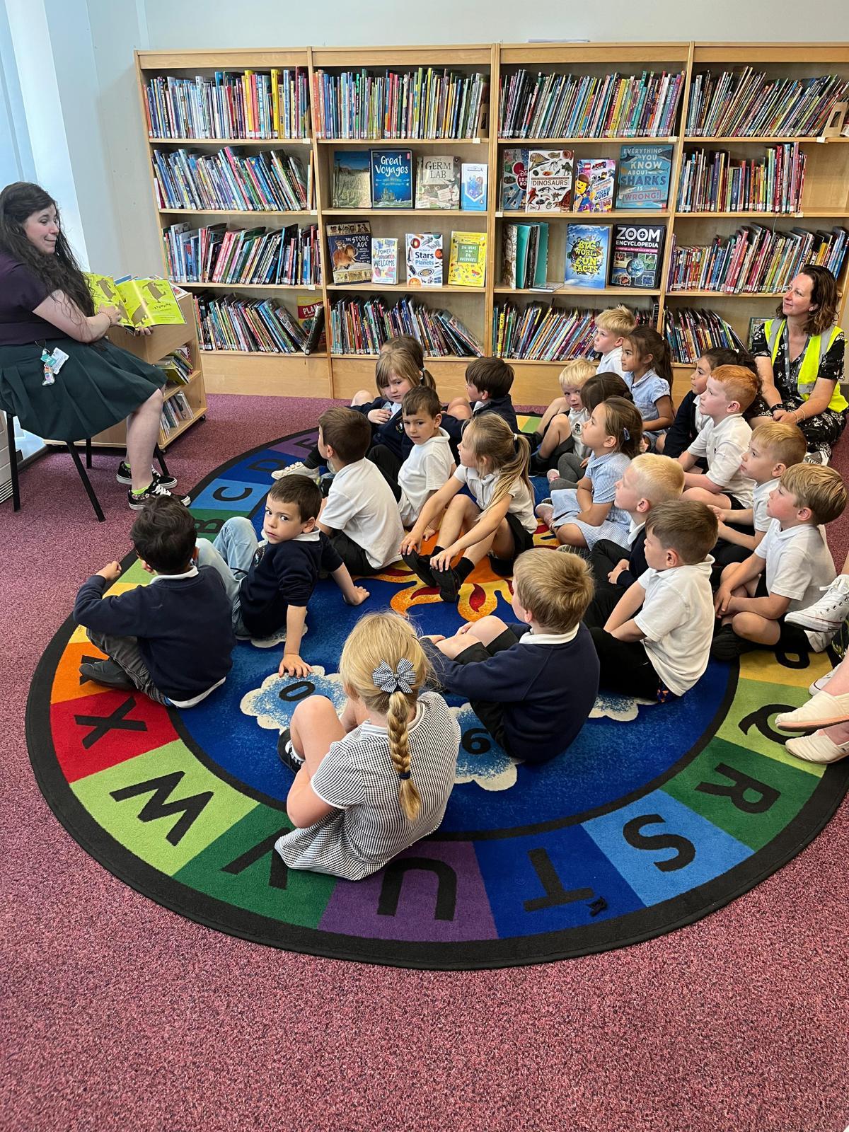 Storytime for Ysgol Ty Ffynnon pupils at Connahs Quay Library.